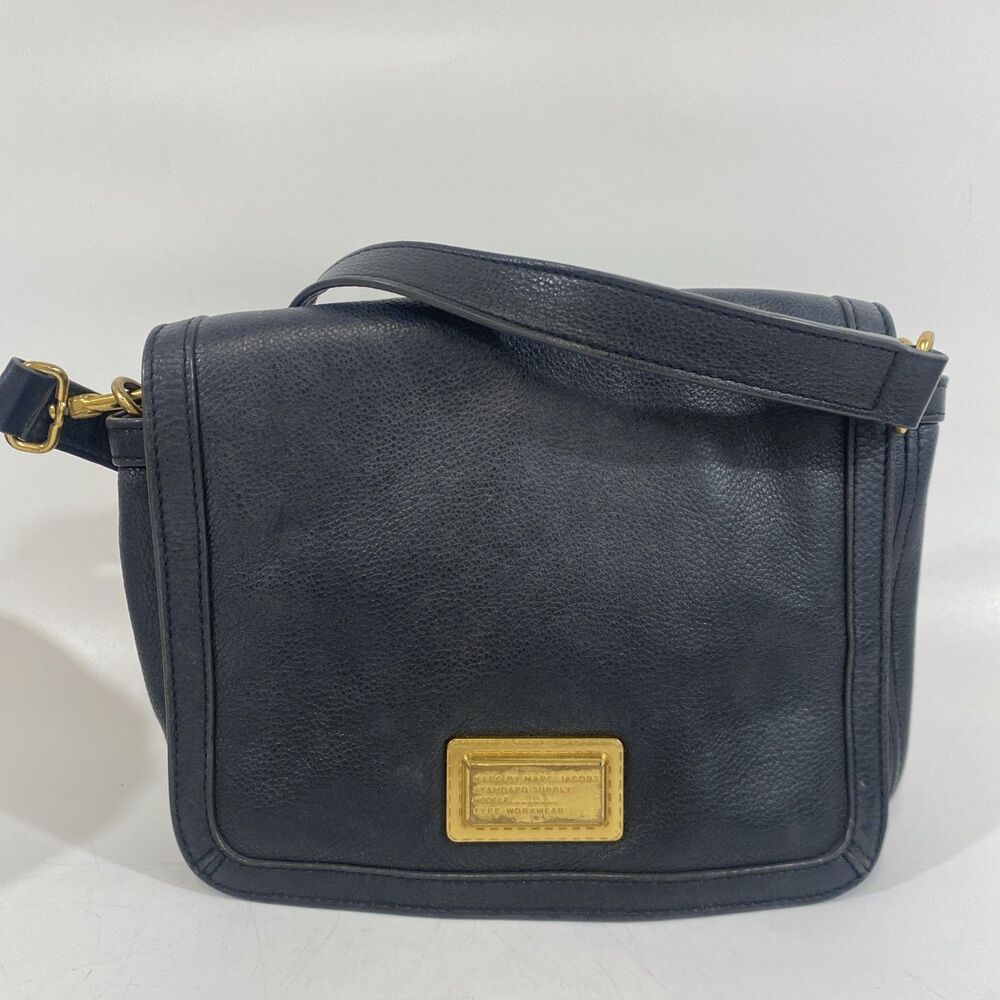 Marc By Marc Jacobs Classic Q Saddlebag Black Pebbled Leather Crossbody Bag Gold
